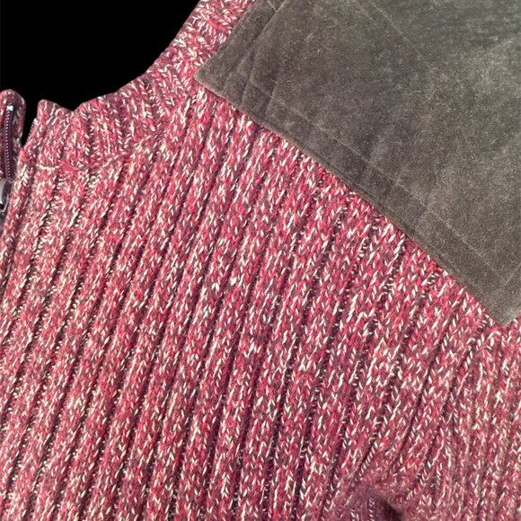 Halogen Large Brown & Red Leather Trimmed Zip Long Sleeve Cardigan - Picture 8 of 9